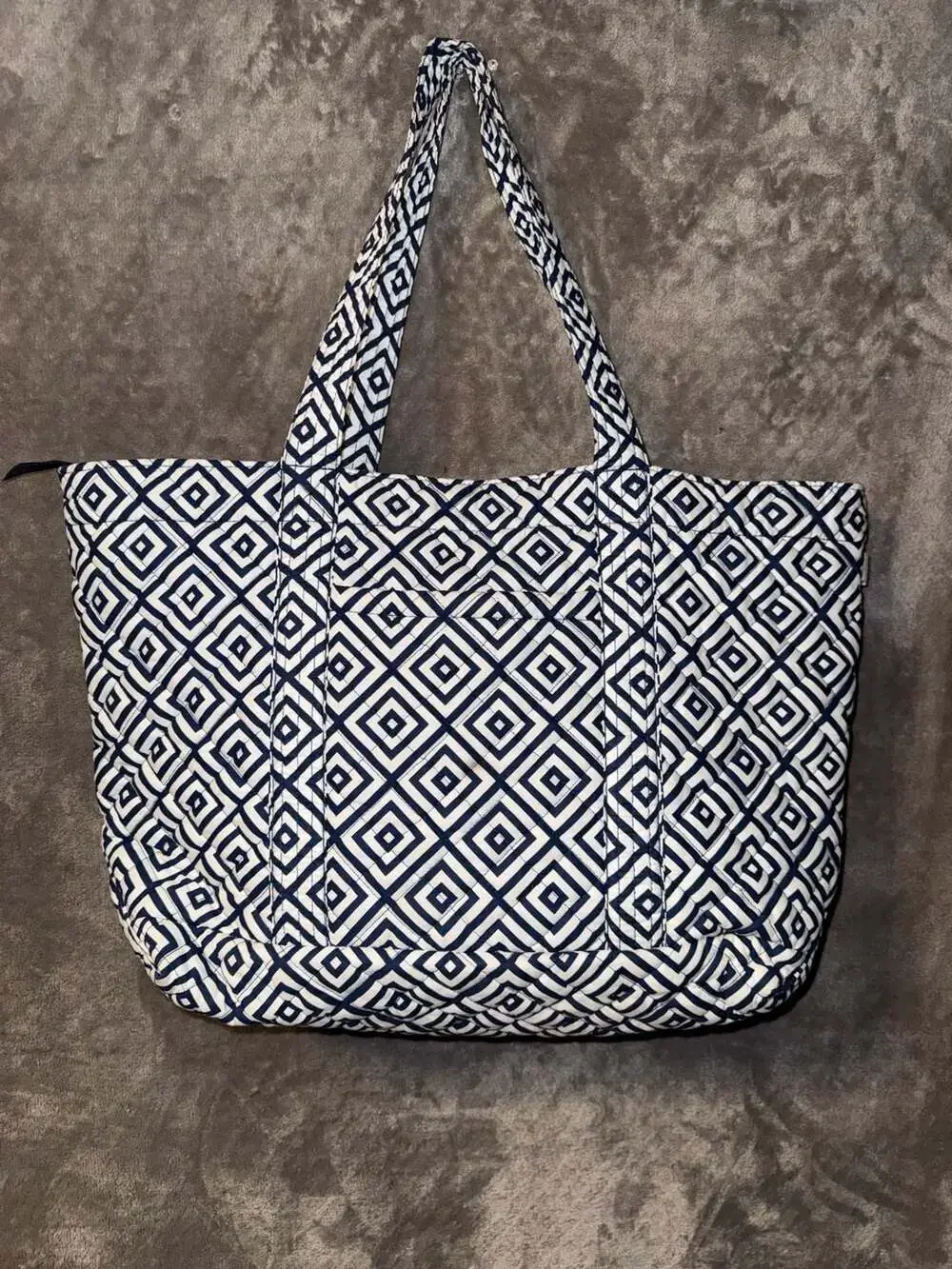 Quilted Koala Navy and White Geometric Print Quilted Tote Bag